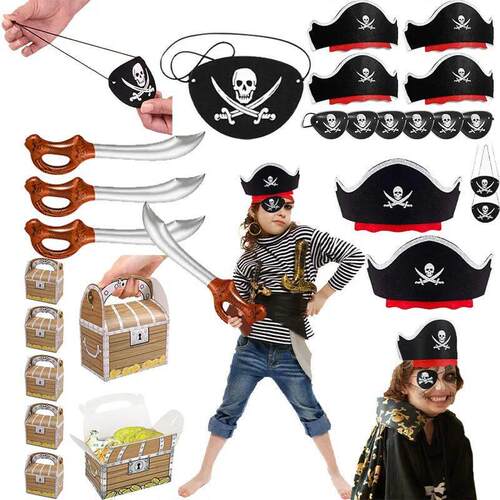 Pirate Eye Patch Captain Hat Headdress Skull Party Decor Pir