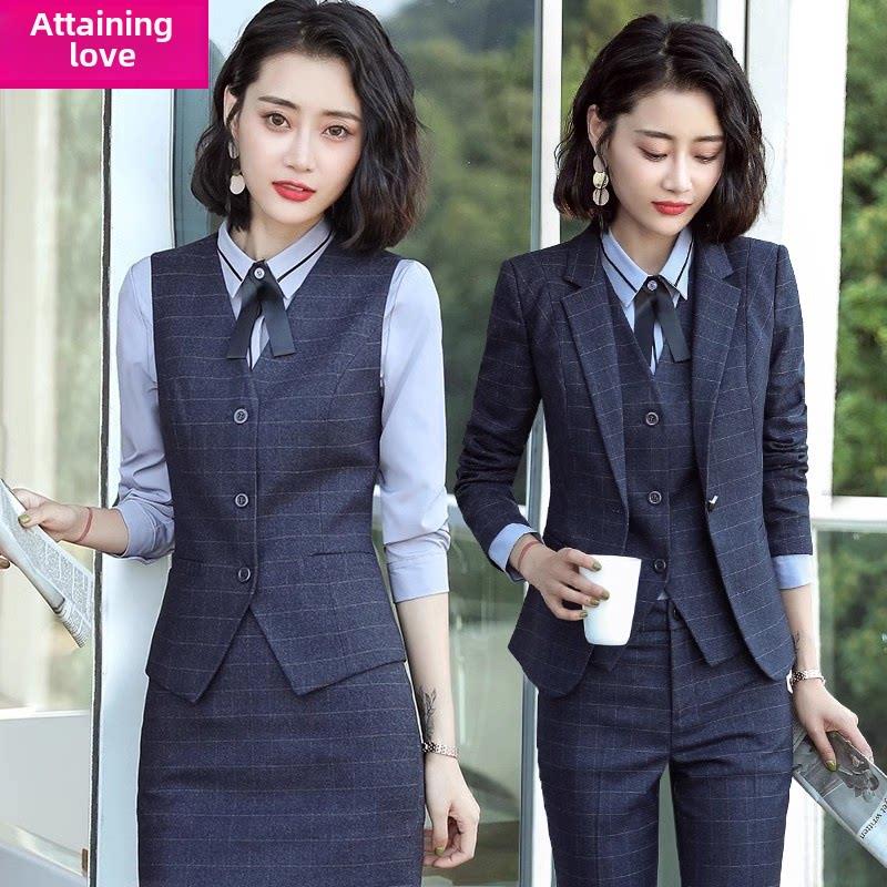 格子西装外套女高级感西服马甲时尚气质工装春秋职业装套装工作服
