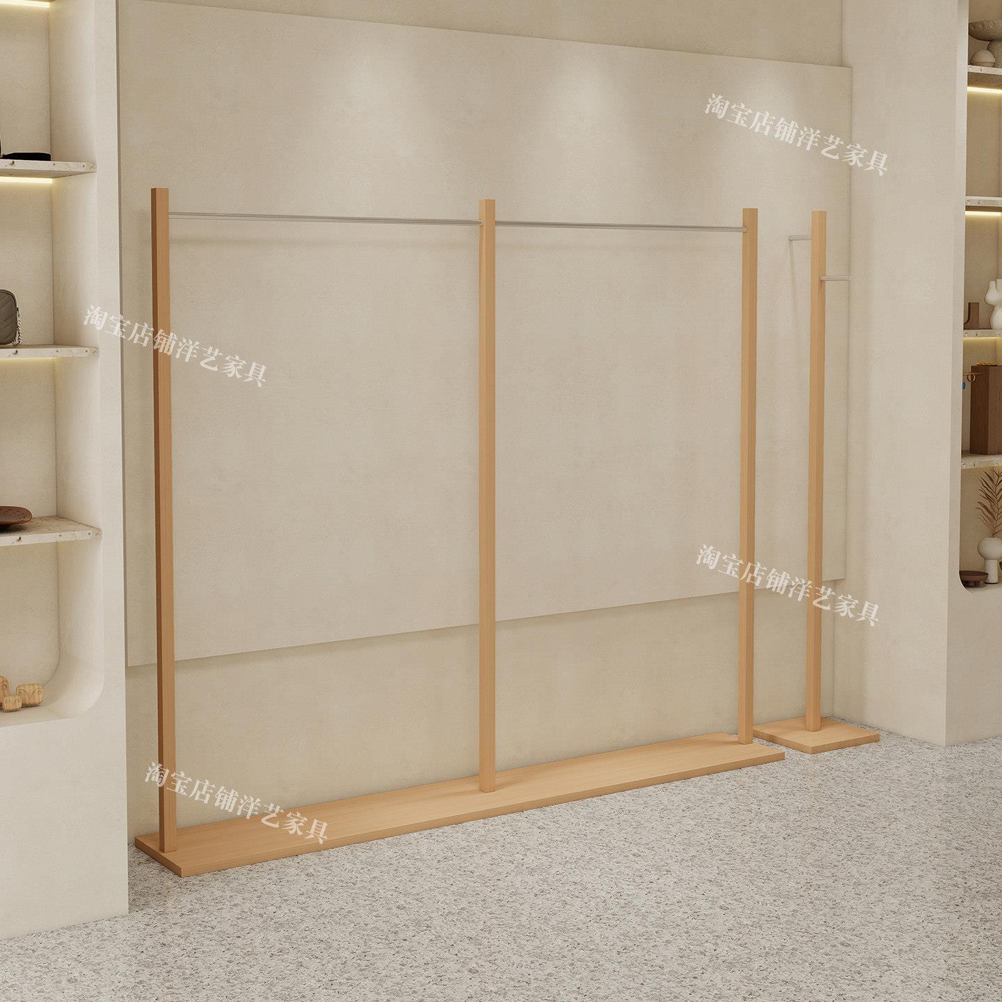 服装店展示架落地不锈钢仿原木色陈列架女装货架带板中古风挂衣架