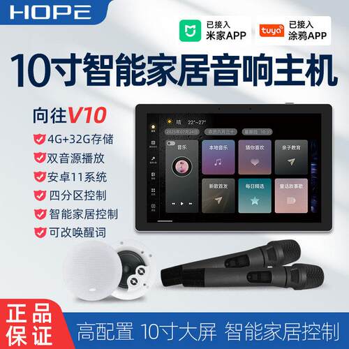 Hope向往V10pro智能家居套装10寸背景音乐主机系统控制吸顶音响