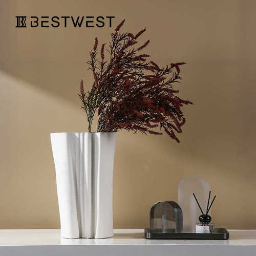 Best west 3D打印白色陶瓷花瓶摆件 高档家居样板房花盆干花花器