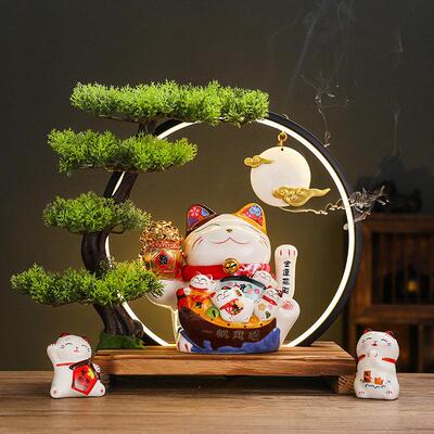 乔迁送礼自动招手招财猫开 业创意礼品家居灯圈招财摆件店铺做生