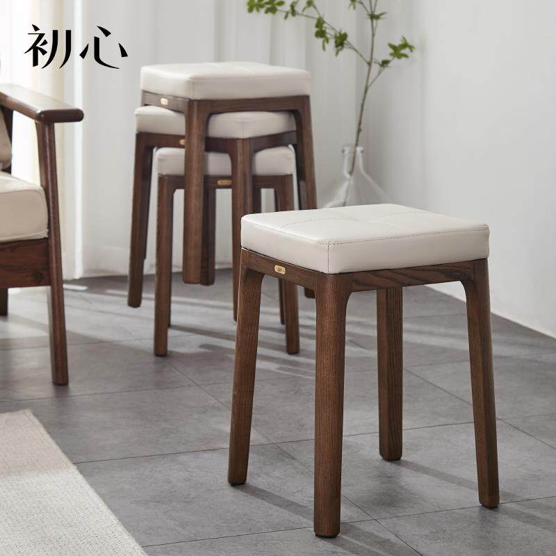 ft实木化妆凳软包方凳家用凳子可叠放餐凳简约客厅轻奢久坐板