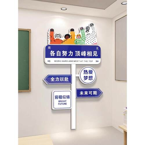 创意路牌励志标语中考班级装饰文化墙贴教室布置黑板上面挂画高