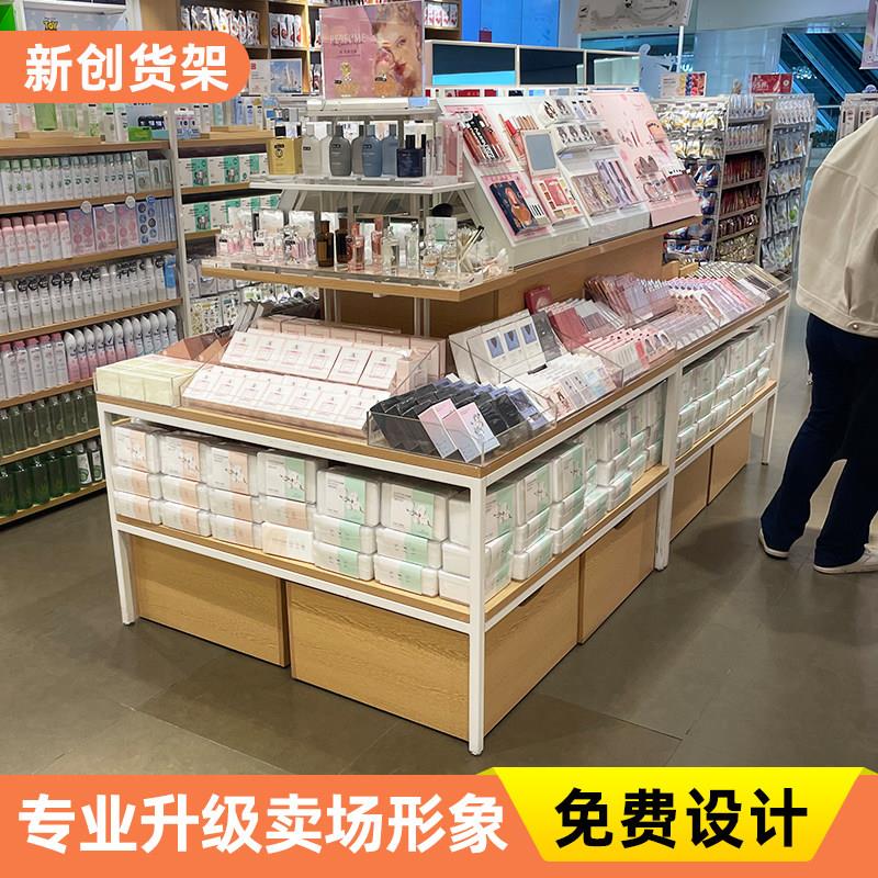 优品彩妆展示架中岛摆放流水台名创款文具店铺饰品多功能双面货架