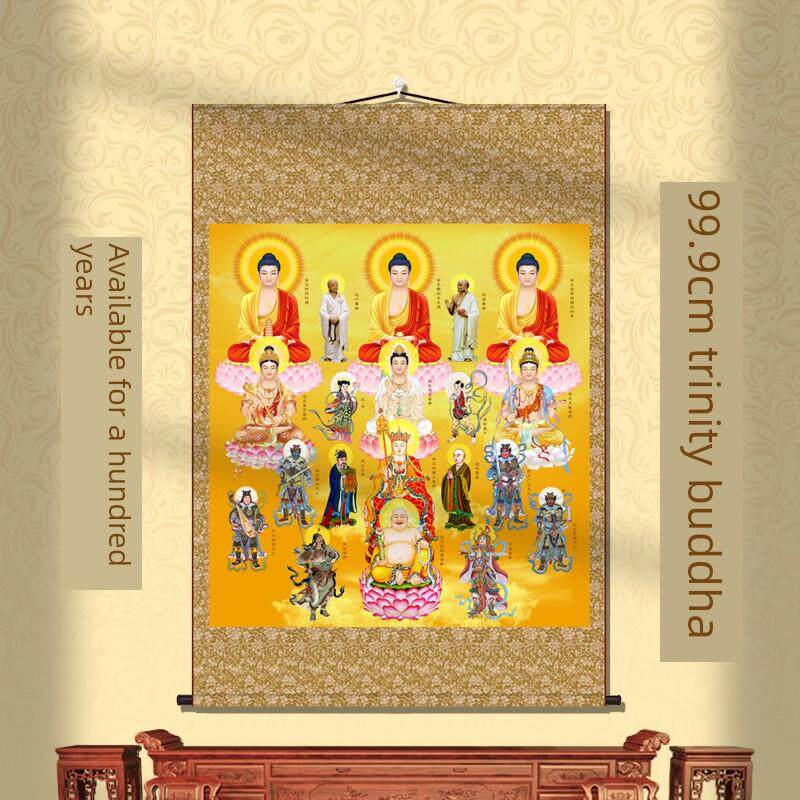 99.9cm三全殿佛像画像挂画佛像画像观音菩萨如来佛殿绢卷画