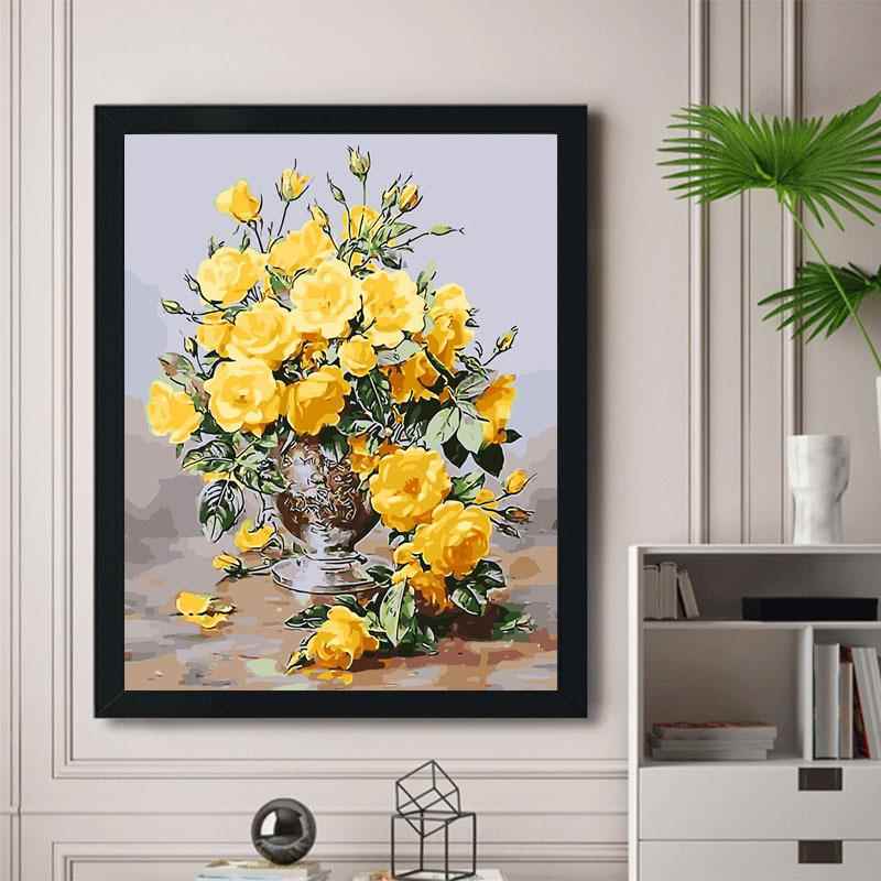 现货diy数字油画手绘填充简约风景花卉花瓶装饰跨境地摊40*50