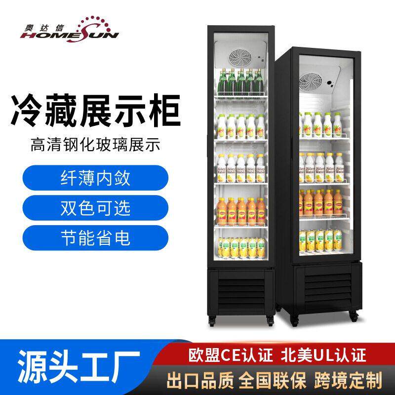 奥达信窄体立式冷藏柜酒水饮料柜便利店110V/220V保鲜柜冰箱锁鲜