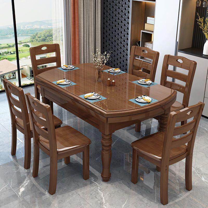 全实木家庭小户型餐桌椅组合中式伸缩可折叠可变圆桌、方桌、圆餐