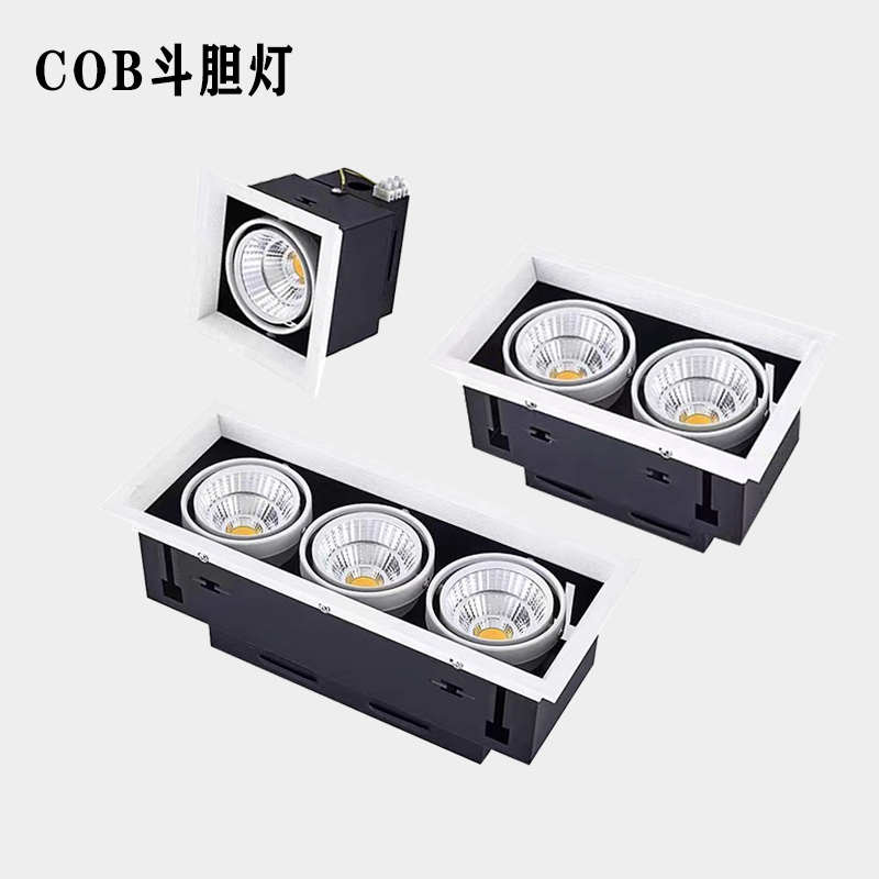 led斗胆灯双头射灯单头三头格栅吊顶天花孔灯方形嵌入式COB豆胆灯