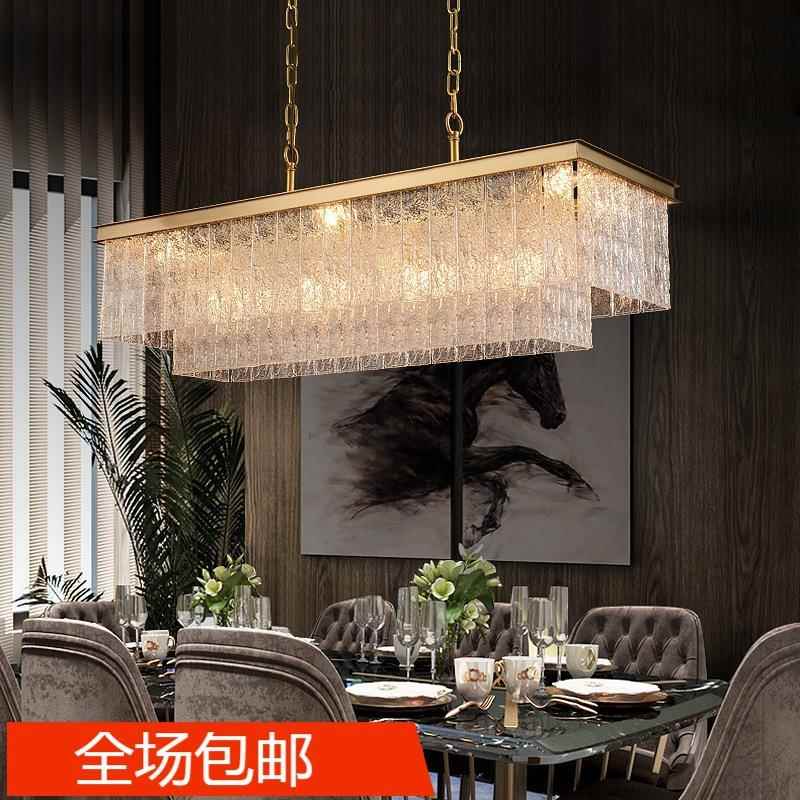 新款直销后现代餐厅吊灯轻奢大气全铜长方形简约客厅水晶饭厅吧水