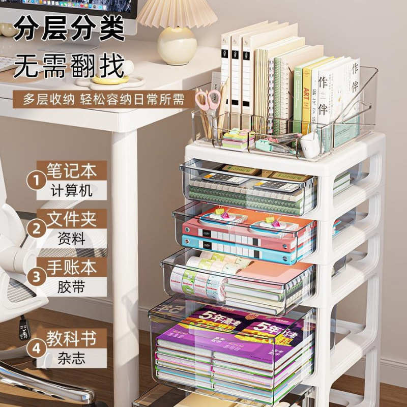 抽屉式文件收纳柜多层书房桌下文具储物柜子办公室A4可移动置物架