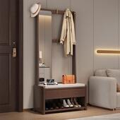 实木挂衣架换鞋 凳一体家用门口入户多功能衣帽架落地置物架带镜子