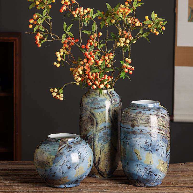 仿大理石纹现代花瓶摆件软装饰品轻奢感样板房客厅餐桌插花