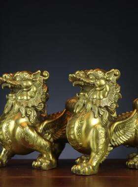 铜貔貅摆件一对公母铜貔恘黄铜全铜皮丘 天禄 客厅店铺 站貔貅