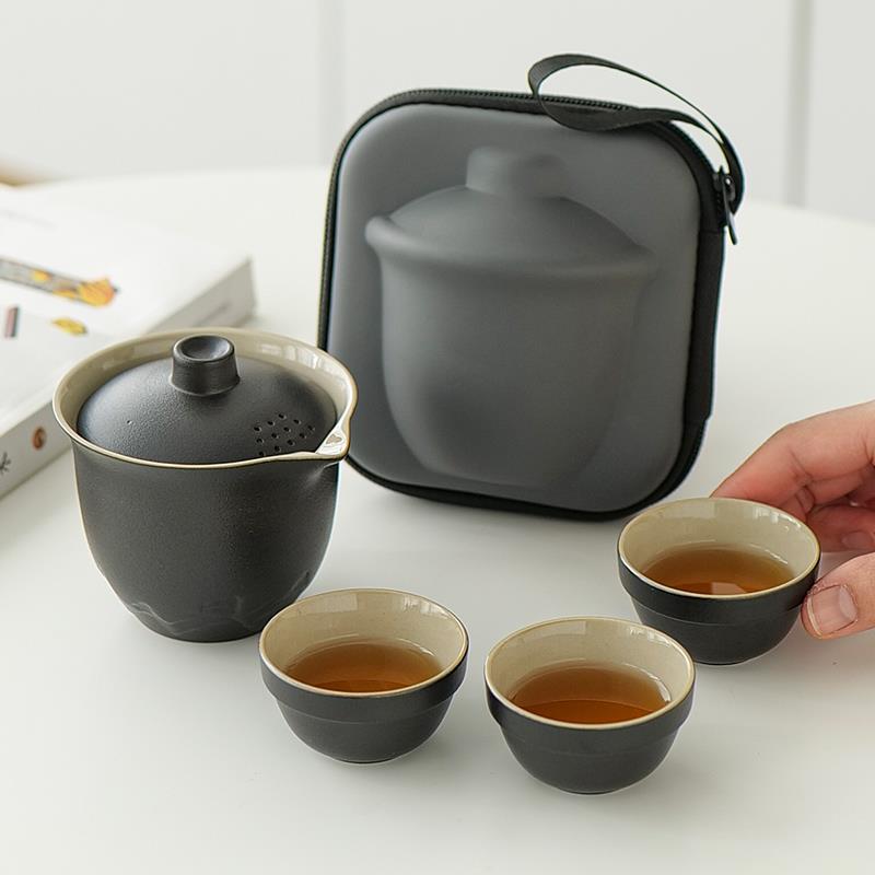 旅行茶具一壶三杯功夫陶瓷泡茶壶随身单人露营快客杯可携式套装定