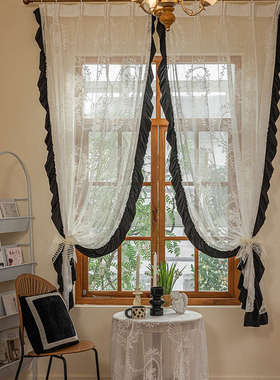法式复古洛可可窗帘轻奢荷叶梦幻纱帘卧室客厅落地窗黑色美式包邮