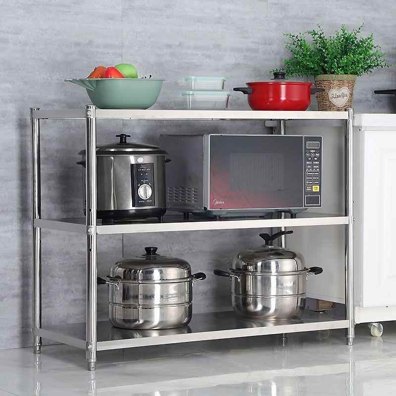 不锈钢厨房置物架落地多层微波炉架台面收纳架三层烤箱架放锅架子
