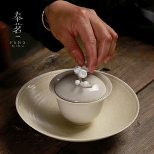 草木灰圆形办公室 快客落灰陶瓷茶托 家用储水茶台 泡台小茶盘