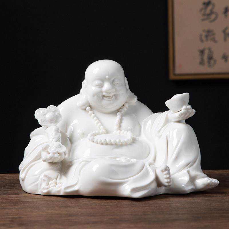 德化陶瓷弥勒佛像摆件工艺品招财客厅家居摆设礼品白瓷器大肚笑佛