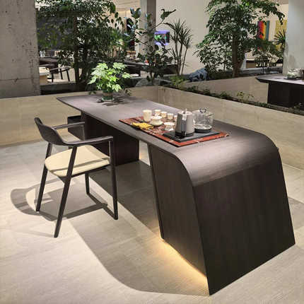 新中式实木茶桌胡桃木简约现代家用客厅大板餐桌书桌一体办公茶台