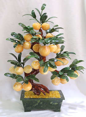 原色玉石仙桃子寿桃树办公室酒柜电视柜客厅摆件家居装饰品送老人