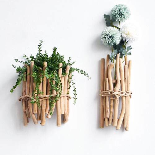 实木绿植花瓶壁挂创意客厅玄关饭厅墙面插花艺花器装饰高级感真花