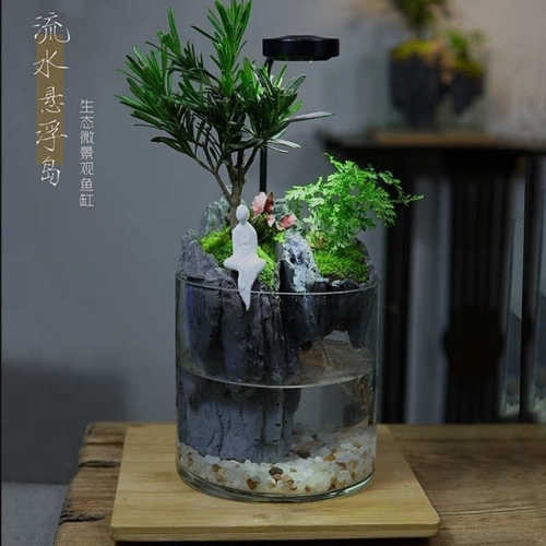 全套流水造景鱼缸成品发货自带过滤鱼龟混养养鱼养龟景观生态缸