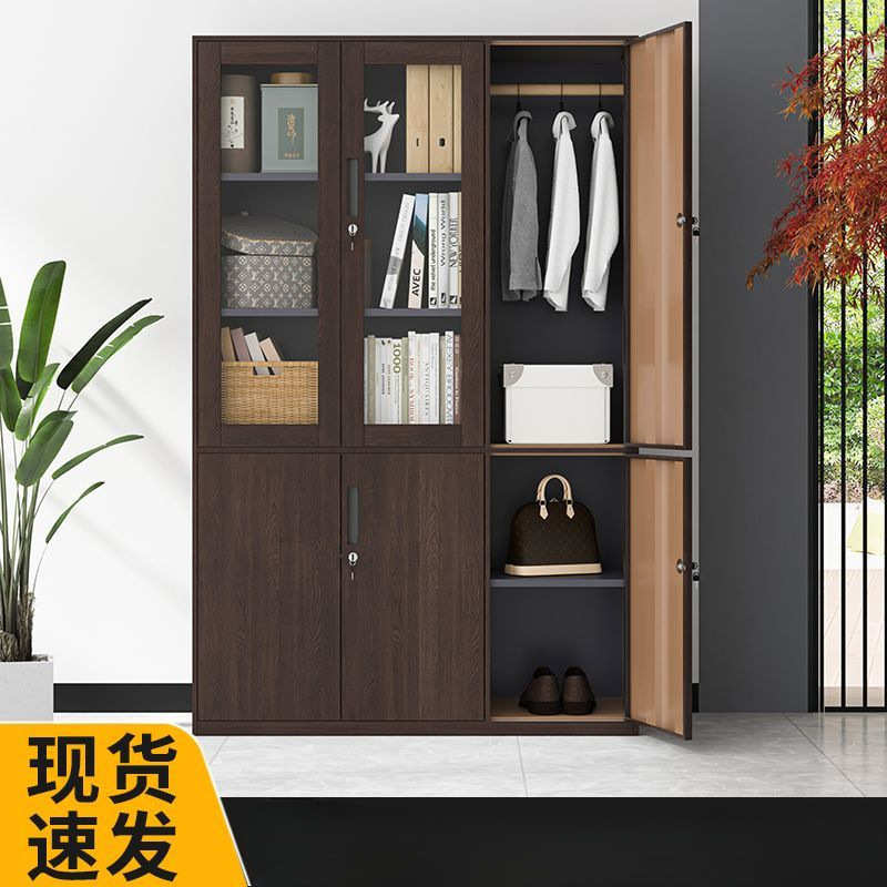 钢制木纹文件柜铁皮柜办公组合收纳柜带锁更衣柜储物矮柜书柜加厚