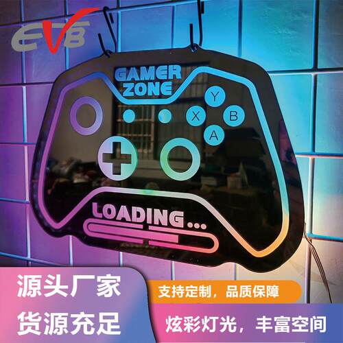 USB电竞房氛围装饰游戏手柄LED霓虹灯手柄造型游戏室装饰