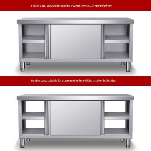 304不锈钢工作台厨房酒店滑动门操作台装载台家用商业储物柜