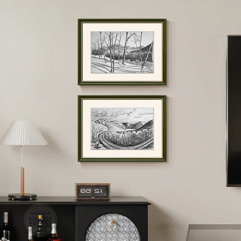 黑白线条客厅沙发背景墙装饰画酒店民宿入户玄关简约挂画餐厅壁画