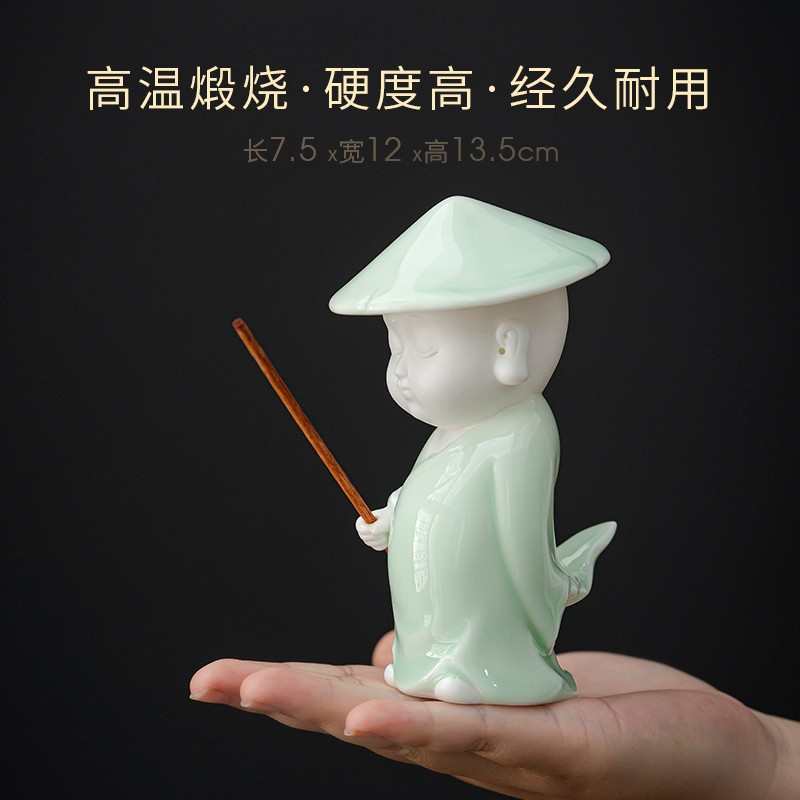 创意中式陶瓷小和尚线香插摆件禅意家居装饰品客厅书房香薰炉摆设
