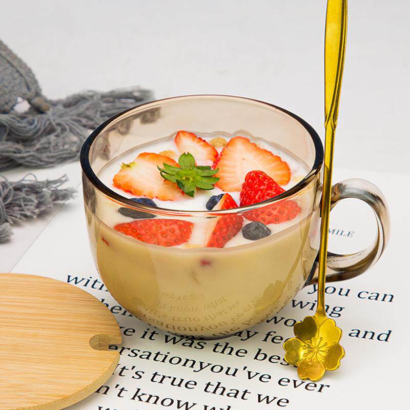 大容量加厚耐热玻璃早餐把杯燕麦杯果汁牛酸奶茶水杯子带盖带勺子
