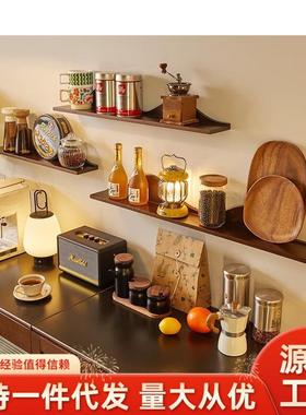 家逸全实木墙上置物架隔板书架壁挂展示架搁板背景装饰厨房调料架