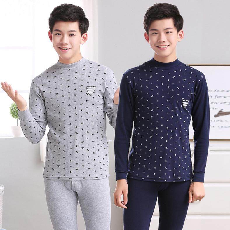 青少年中高领秋衣卫生裤薄棉毛衫中大童男学生纯棉衬衫内搭裤打底