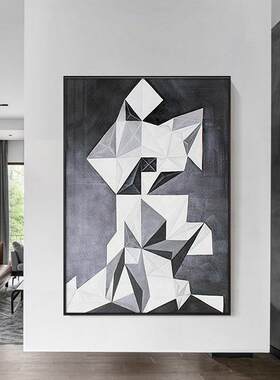 黑白灰格子客厅装饰画现代简约抽象几何装修风格挂画走廊玄关壁画