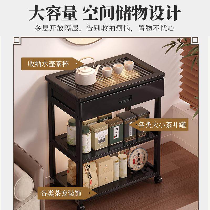 移动置物架家用茶室茶具整理架客厅厨房储物用品带抽小推车收纳架