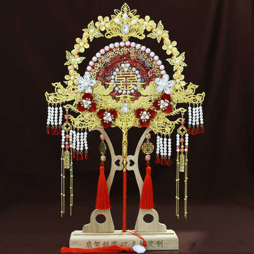 手工团扇禾批发扇秀成品红色中式婚新品流苏9044团扇喜新娘结婚扇