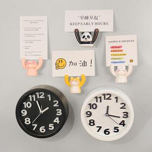 电子闹钟冰箱贴磁贴时钟治愈举手熊猫柴犬励志留言便签夹摆件装饰