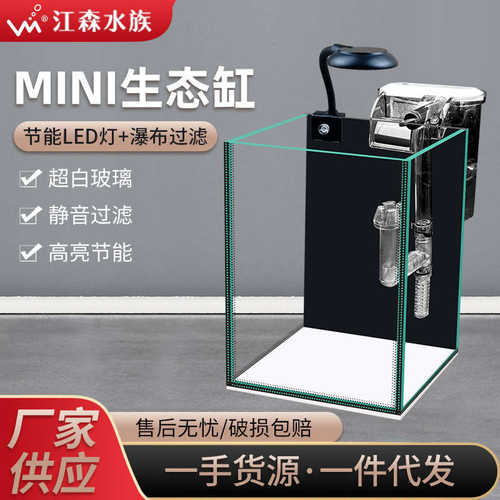 桌面mini小型鱼缸带灯创意免换水生态鱼缸玻璃桌面迷你家用水族箱
