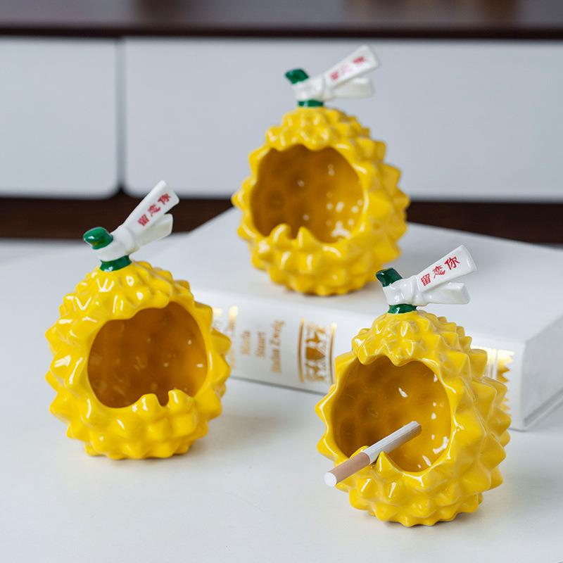 新款创意榴莲烟灰缸陶瓷工艺品客厅办公室摆件防飞灰烟缸用品灭烟