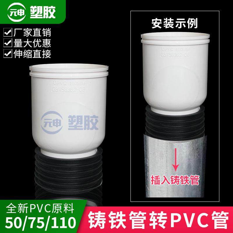 pvc110铸铁管转PVC管直接75螺旋消音管内外插伸缩50钢管缩口接头