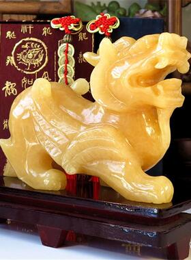 正品天玉石雕招刻黄玉貔貅摆件动物一对大号客厅家居皮丘财约简装