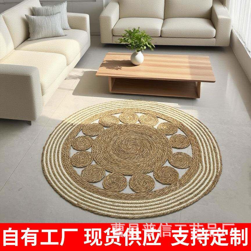 手工蒲草地垫圆形编织地毯入客厅入户门垫子榻榻米飘窗草编地垫