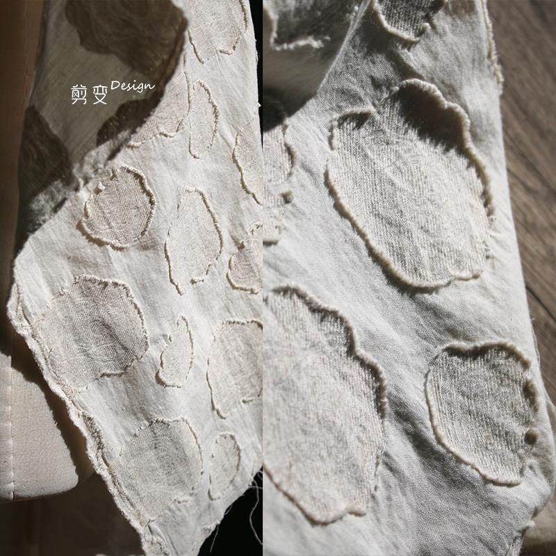 纯棉补丁提花剪花布料立体感肌理刺绣花朵包包服装设计师面料改造