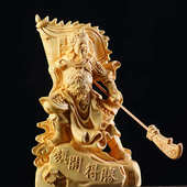 批发南美黄杨木关公摆件家居玄关供奉摆饰工艺品旗开得胜关公摆件