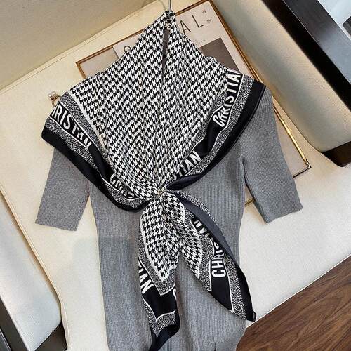 Luxury Brand Square Silk Scarf Women Satin Print Hijab Scarv