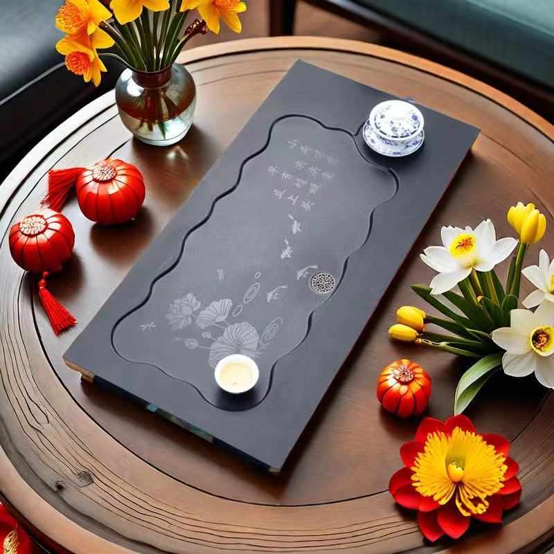 乌金石茶盘客厅办公室茶盘天然石头功夫茶台茶海茶盘高档茶具套装