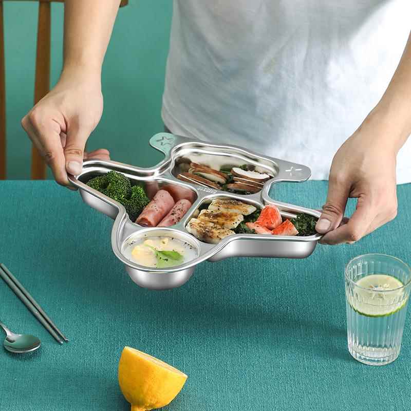 新款直销316不锈钢卡通飞机快餐盘加厚分格儿童小学生幼儿园食堂